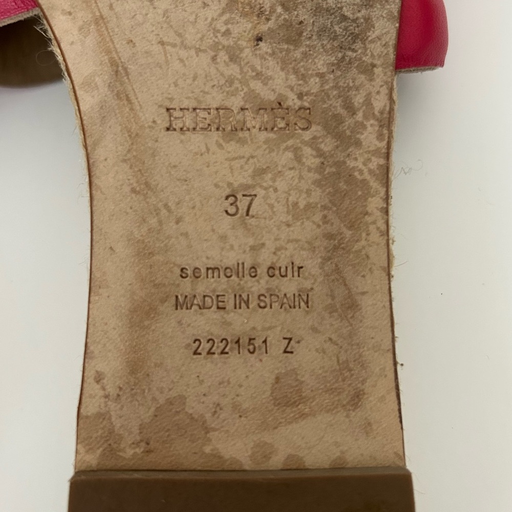 Hermes Lambskin Nappa Famosa Espadrille Slip On Flat Sandals size 37 - Picture 6 of 8